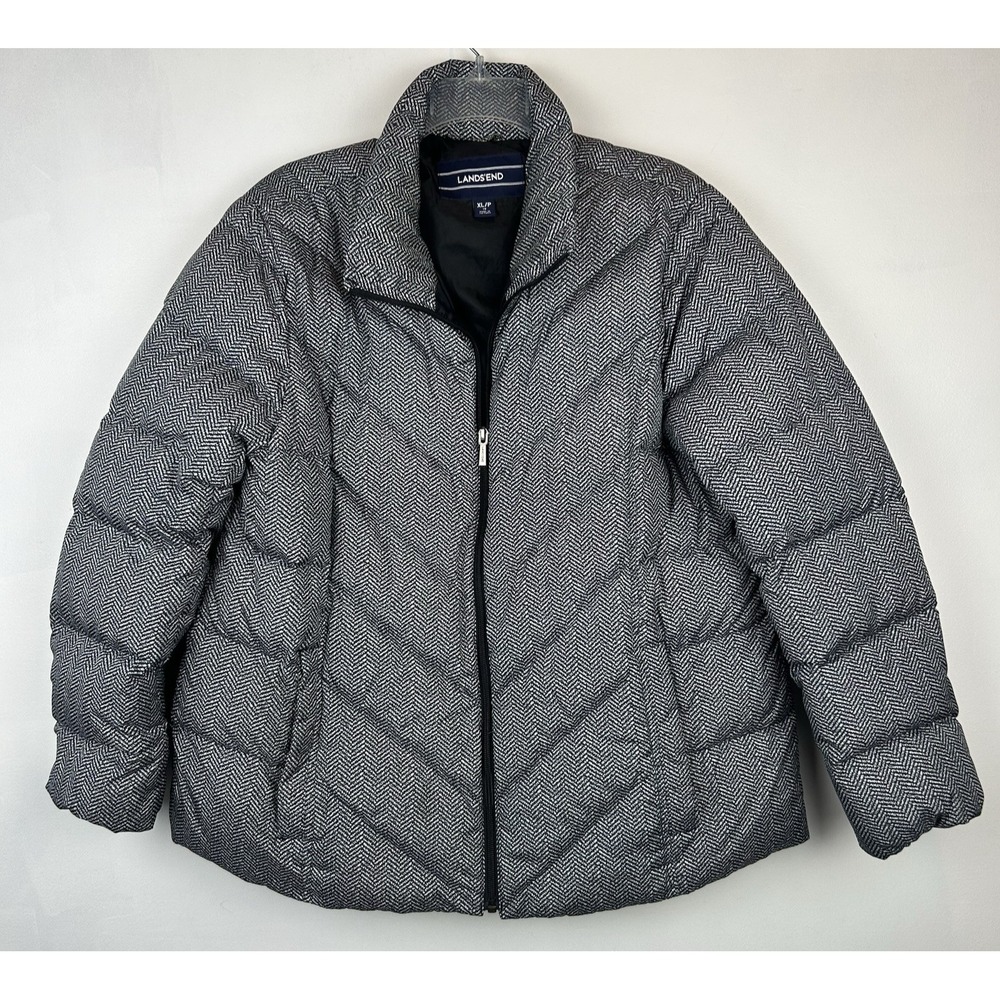 Lands End Down Puffer Coat Womens XL 18 Petite Jacket Gray Casual Cozy Warm